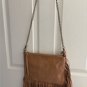 Tan Suede Crossbody Bag with Fringe